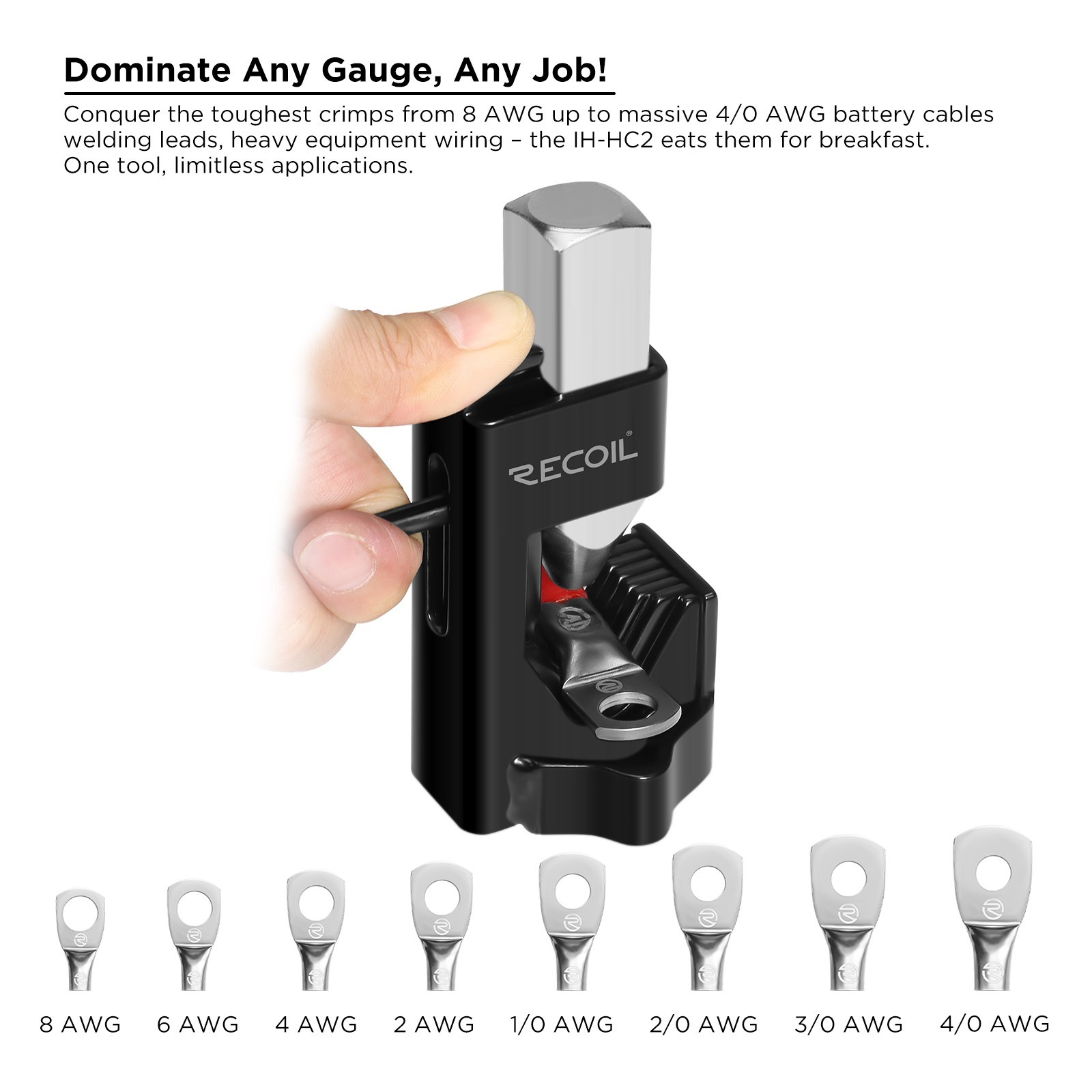 RECOIL IH-HC2 Hammer Crimper Terminal and Lug Crimping Tool 10AWG – 4/0 AWG