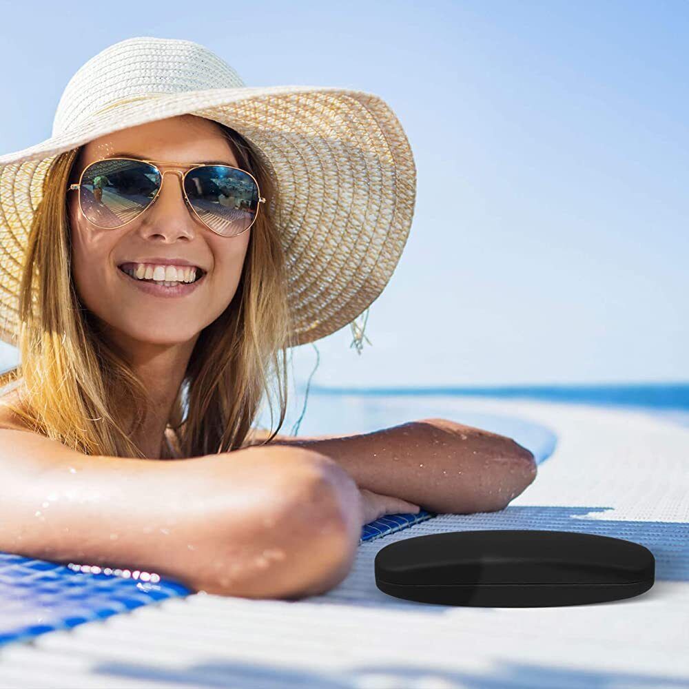 NEW Clam Shell Hard Eyeglasses PU Glasses Case Black w/Microfiber Cleaning Cloth