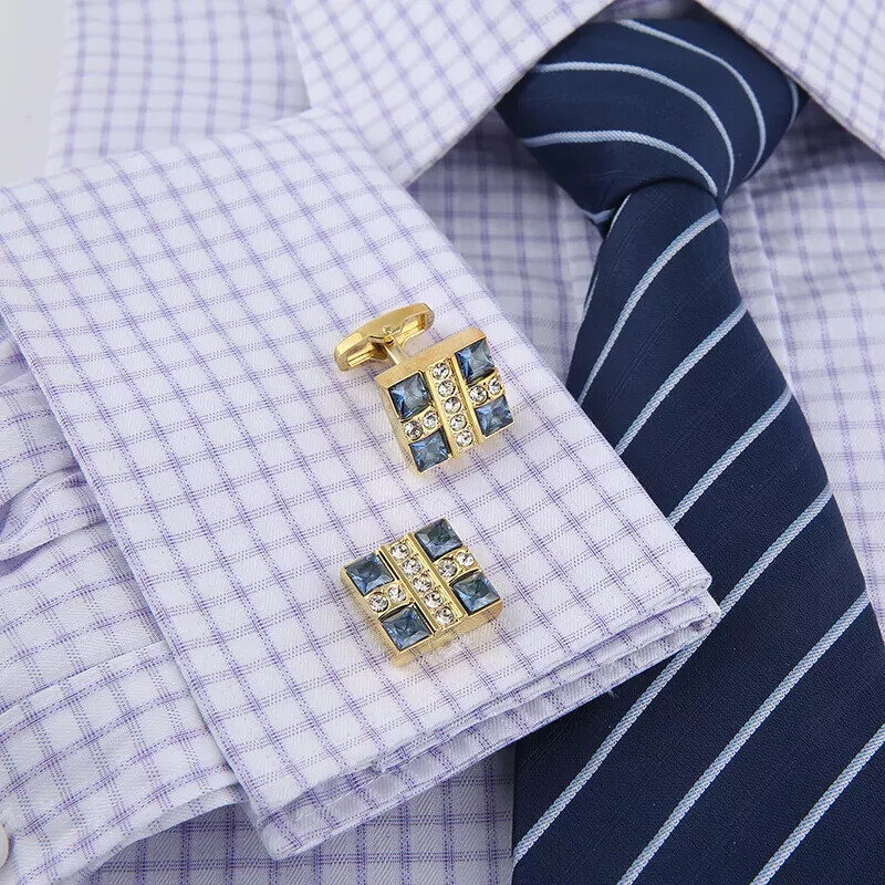 Fashion Men Cufflinks 1 Pair of Shirt Suit Cuff Links Jewelry Rhinestone Classic