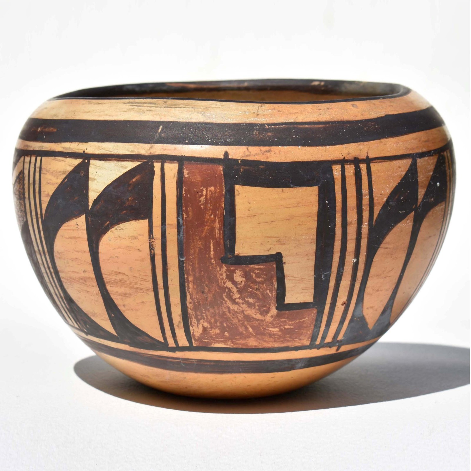 20th C Antique Hopi Sikyatki Revival - Yellow Ware Pot - Polychrome Olla Bowl