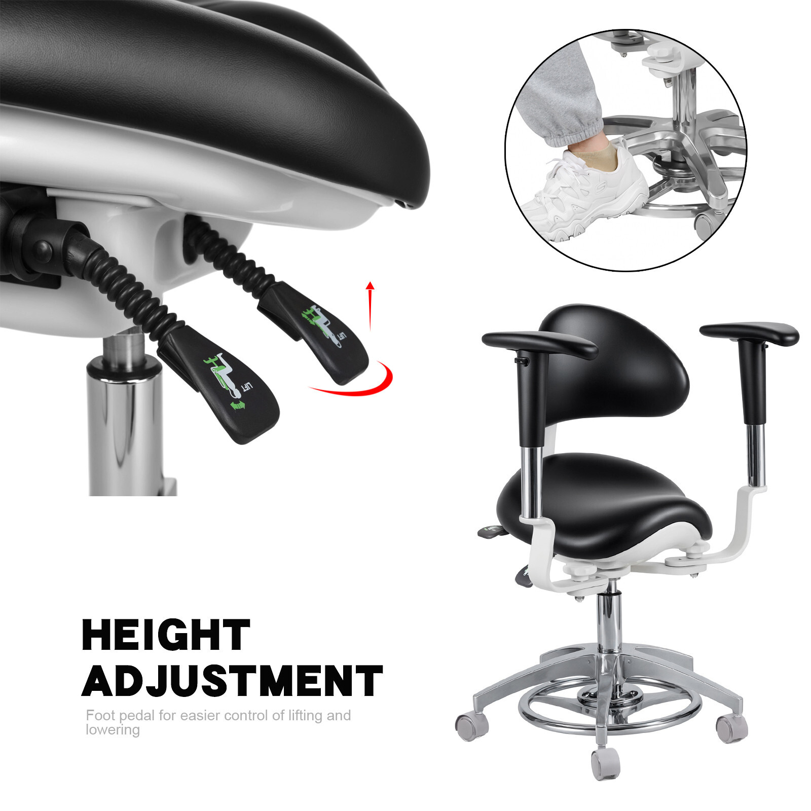 Dental Dynamic Microscope Chair Ergonomic Doctor Saddle Chair Foot Control USA