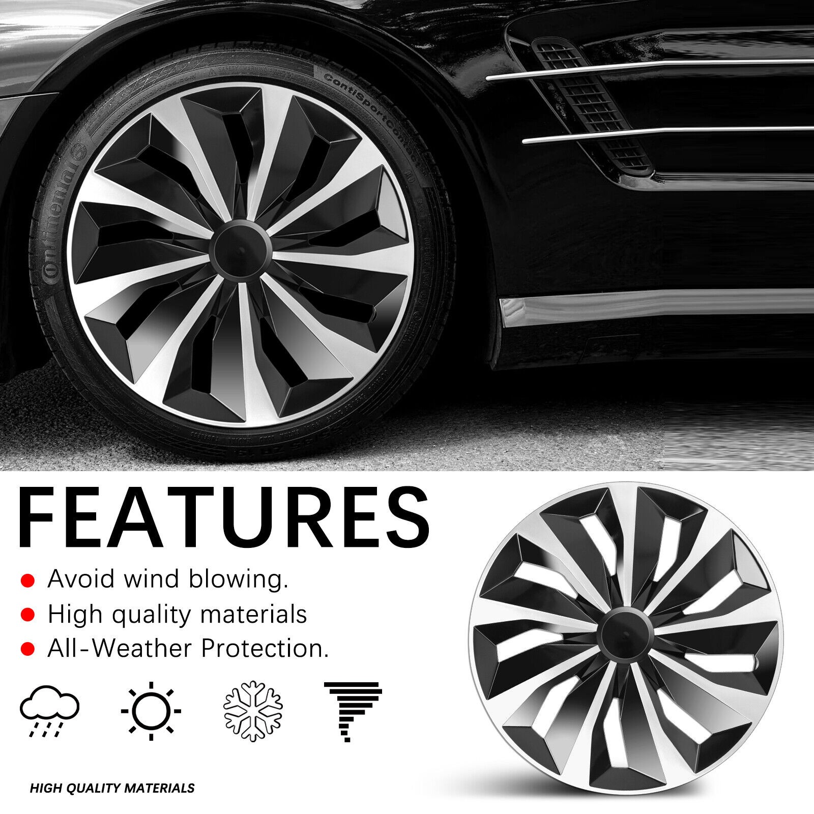 16" Set of 4 Snap On Full Hub Caps Wheel Covers Fit for R16 Tire & Steel Rim NEW
