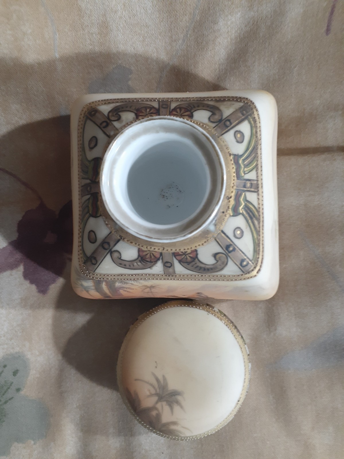 Nippon Large Egyptian Revival Style Inkwell Man on Camel with Insert.