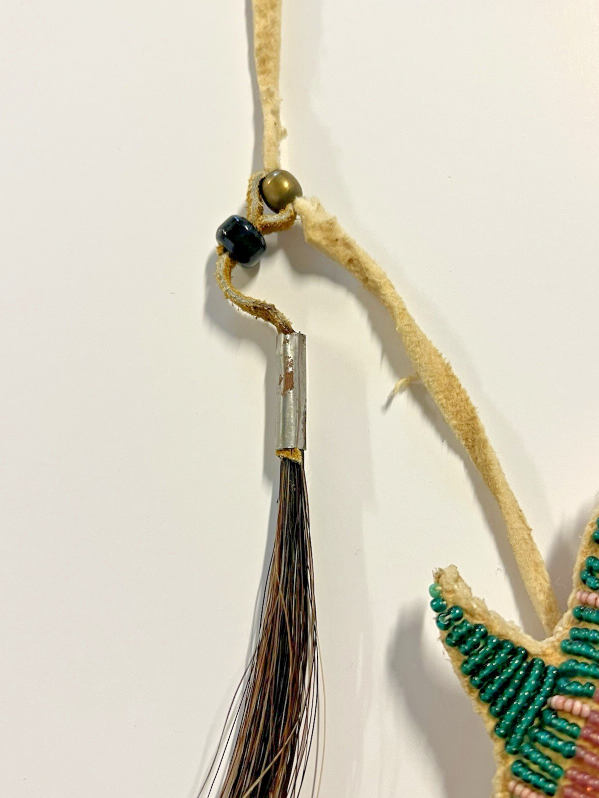 Native American Indian Rawhide Lizard Fetish & Horse Hair Tassels; Hand Sewn