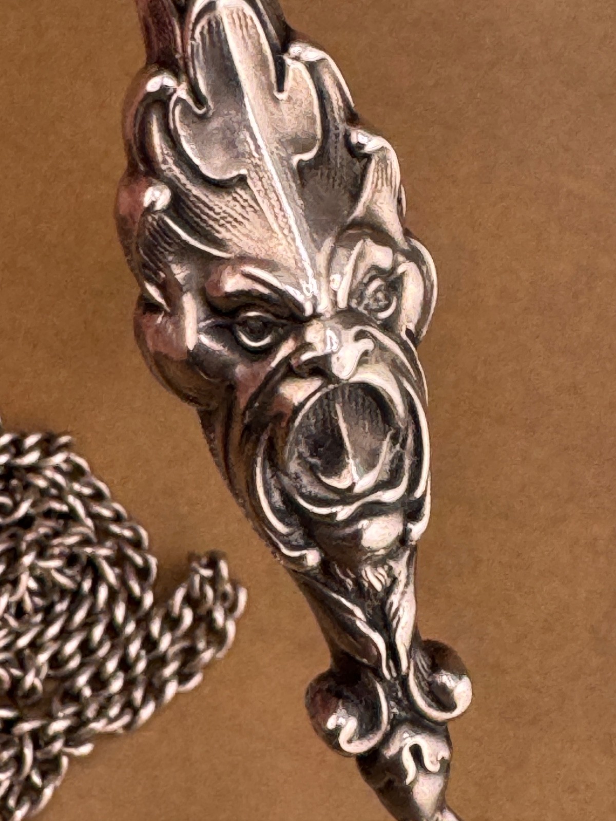 Unger Brothers Sterling Silver Art Nouveau Lorgnette Devil Male Figure 5.25"