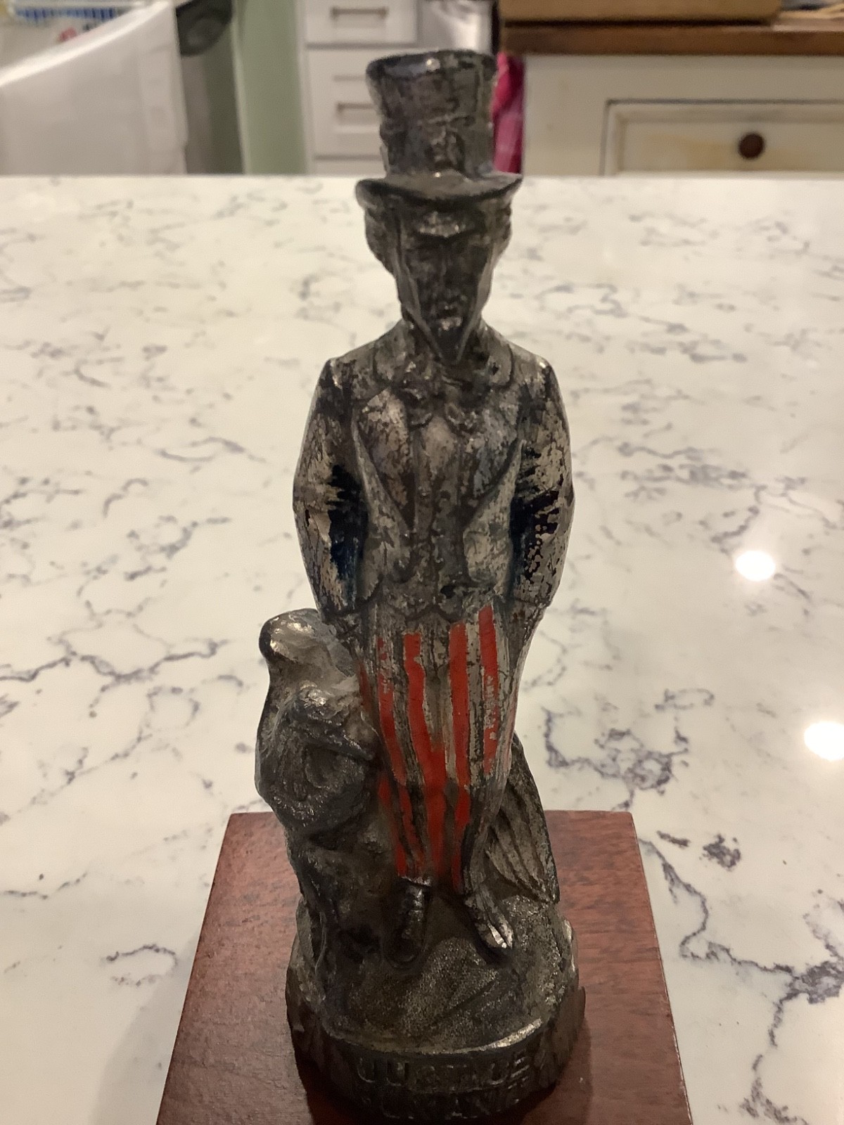 Vintage 1930s Hood Ornament Featuring Uncle Sam with Eagle by his Feet