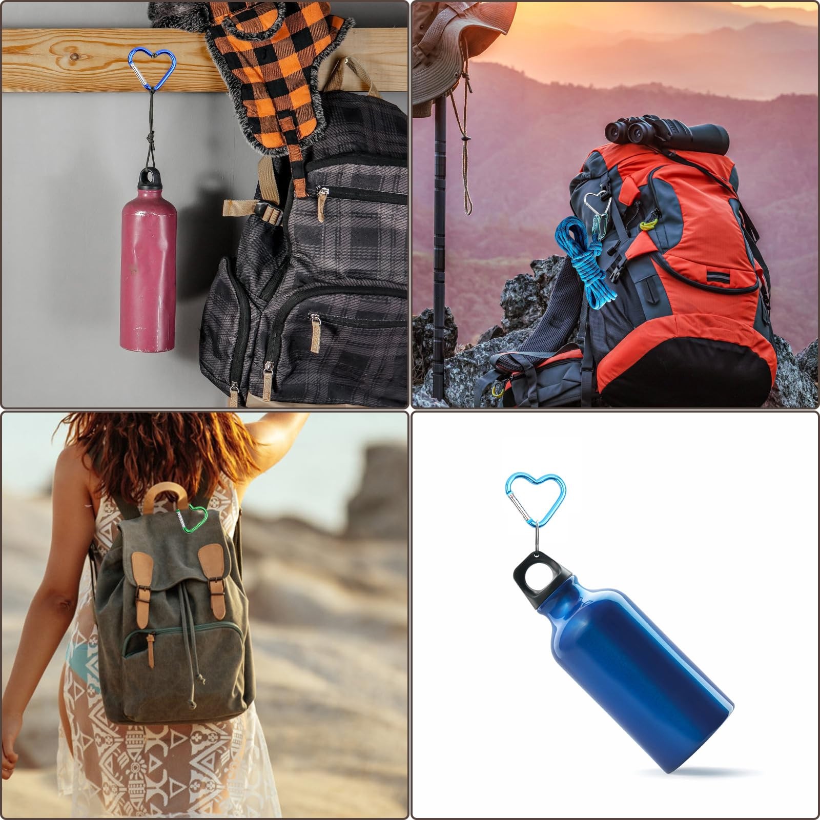 10pcs Heart Shaped Carabiner, Aluminium Alloy Cute Carabiner Clip Snap Hook K...