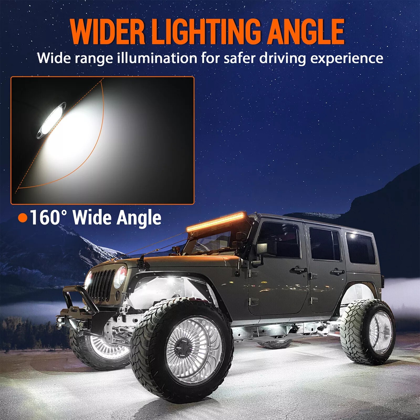 16x Pure White LED Rock Lights Underbody Glow Lamp for Offroad SUV Pickup Truck