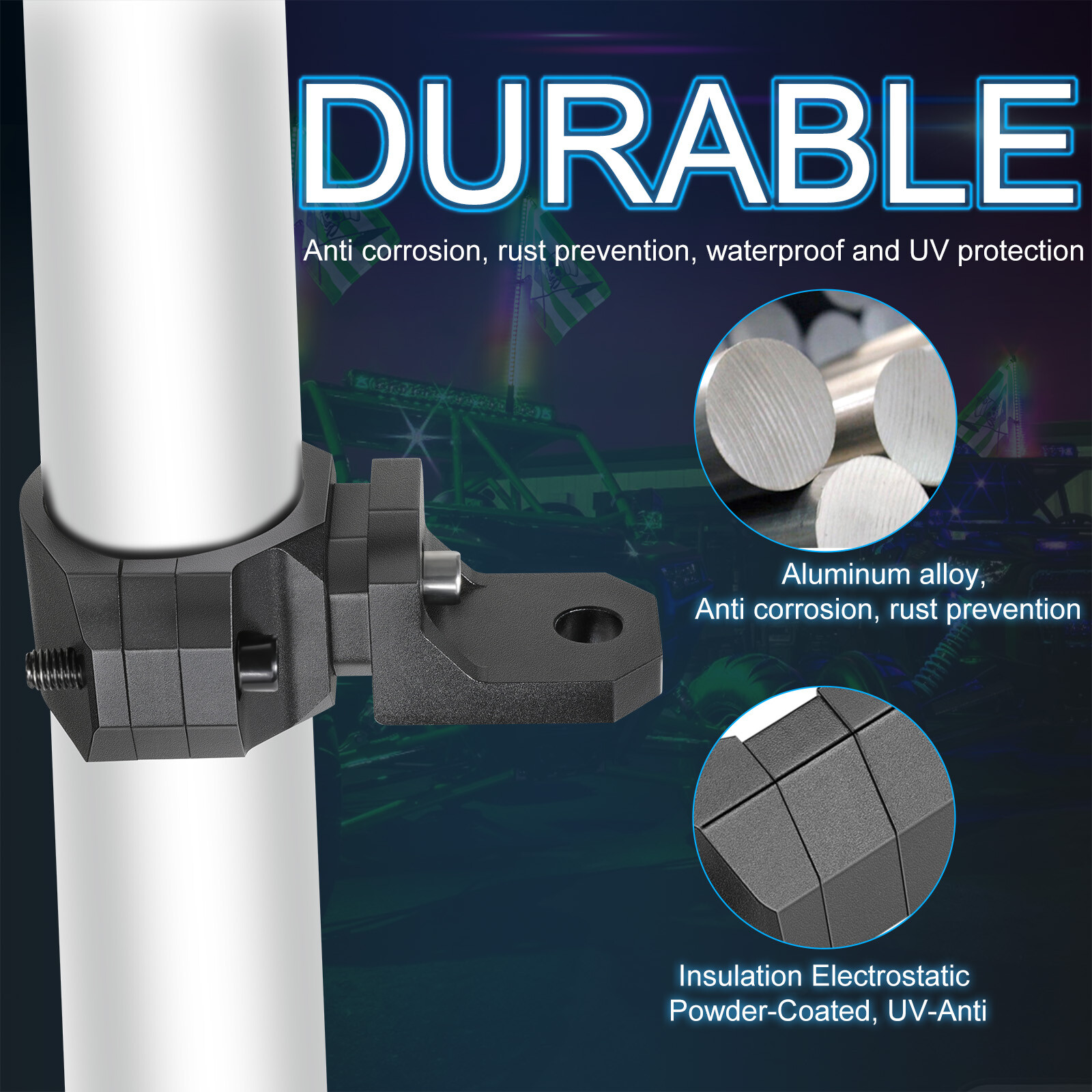 2x For Polaris RZR LED Whip Lights Mounting Brackets 1.5-2.5" Roll Bar Mount UTV