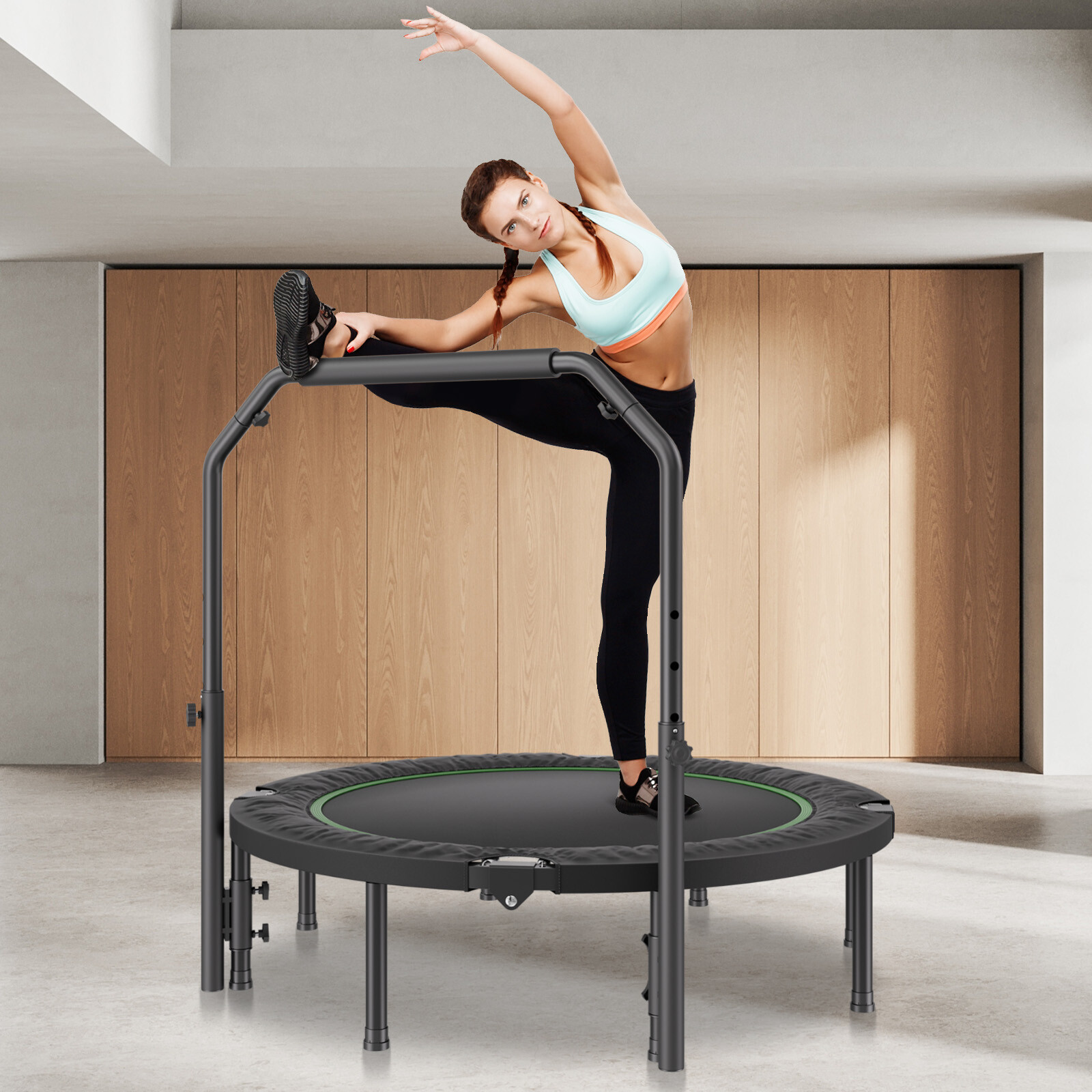 52" Foldable Mini Fitness Trampoline Adults Exercise Rebounder with Handle
