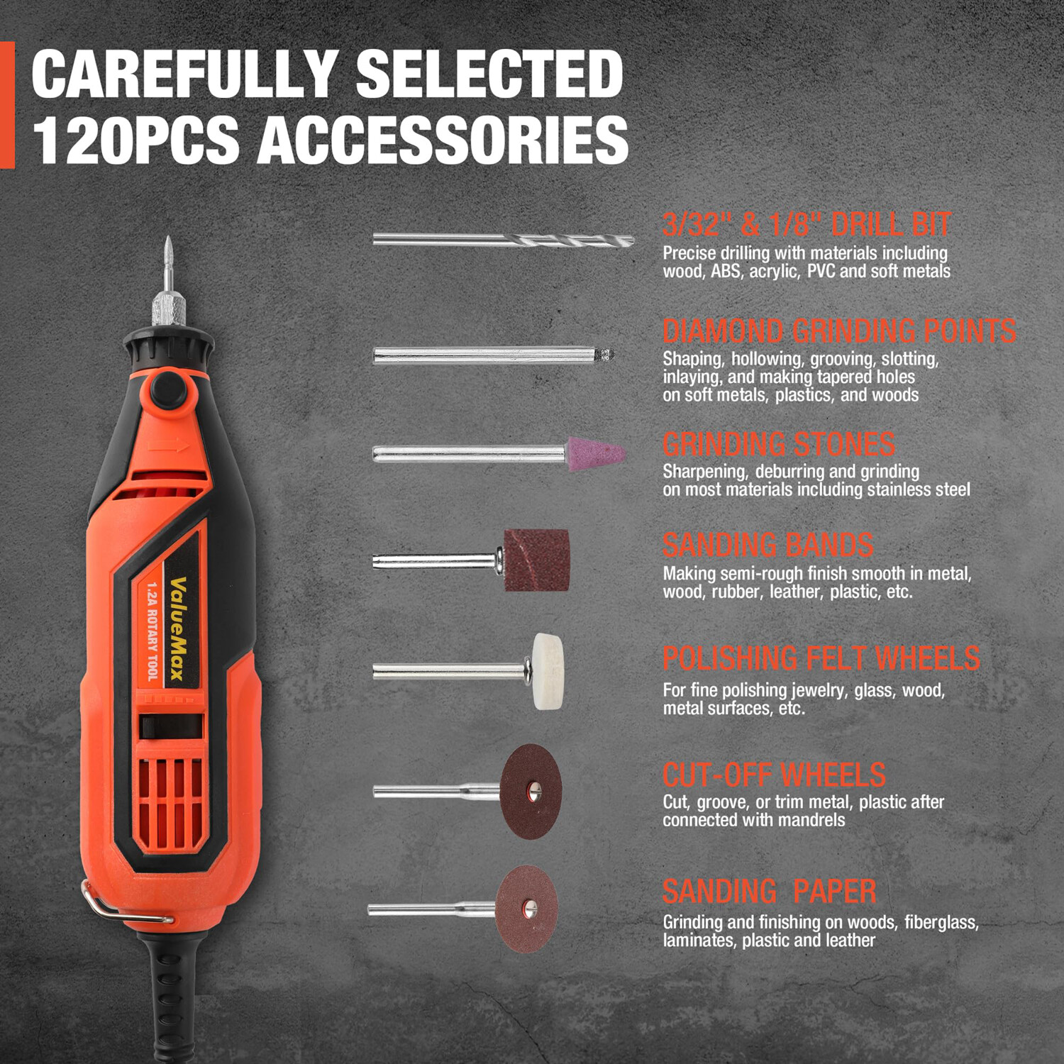 ValueMax 1.2Amp Corded Dremel Rotary Tool Kit 5 Variable Speed with Storage Case