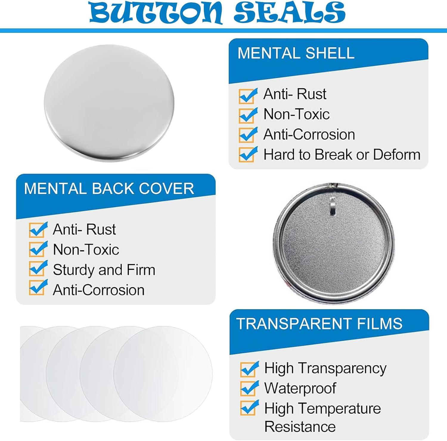 200 PCS 58Mm/2.25 Inch Button Maker Keychains Supplies, Metal Badge Sets with Me