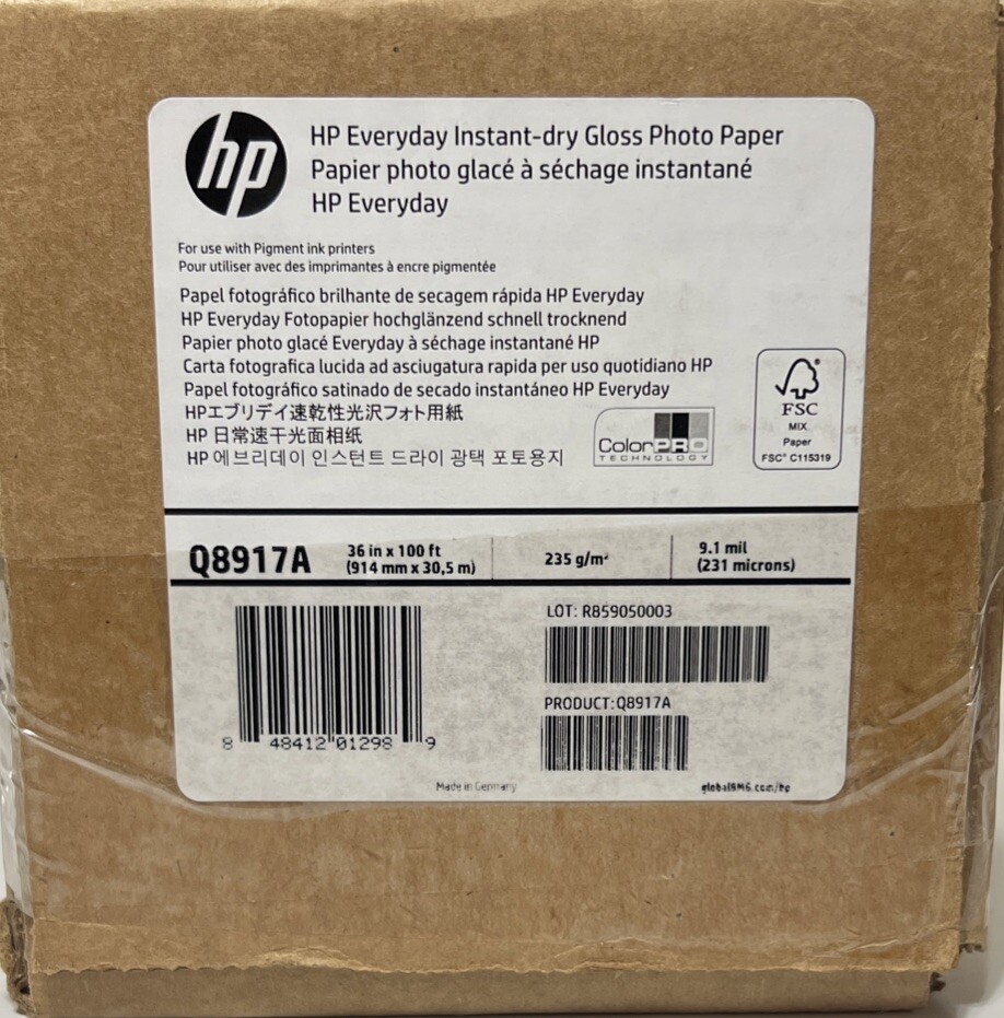 HP Everyday Instant-dry Gloss Photo Paper, 36" x 100' Roll (Q8917A)
