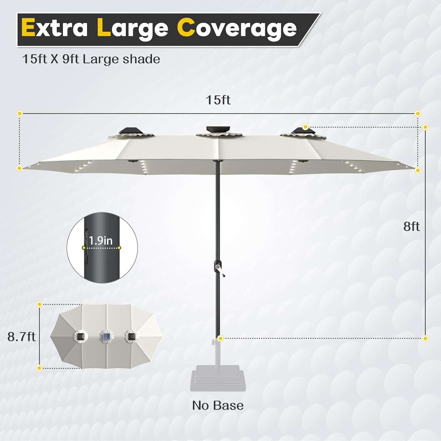 Solar 15ft Double Sided Patio Umbrella with Crank Handle & Integrated LED Lights