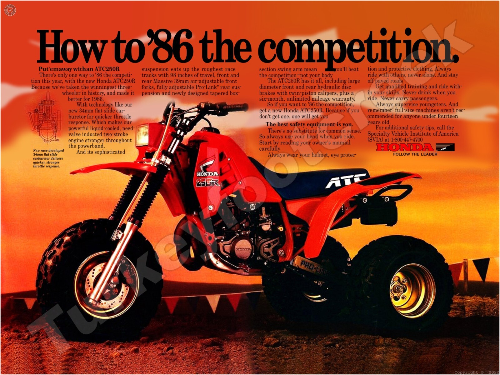ATC250R Honda '86 Competition Advertisement Metal Sign 3 Sizes to Choose From