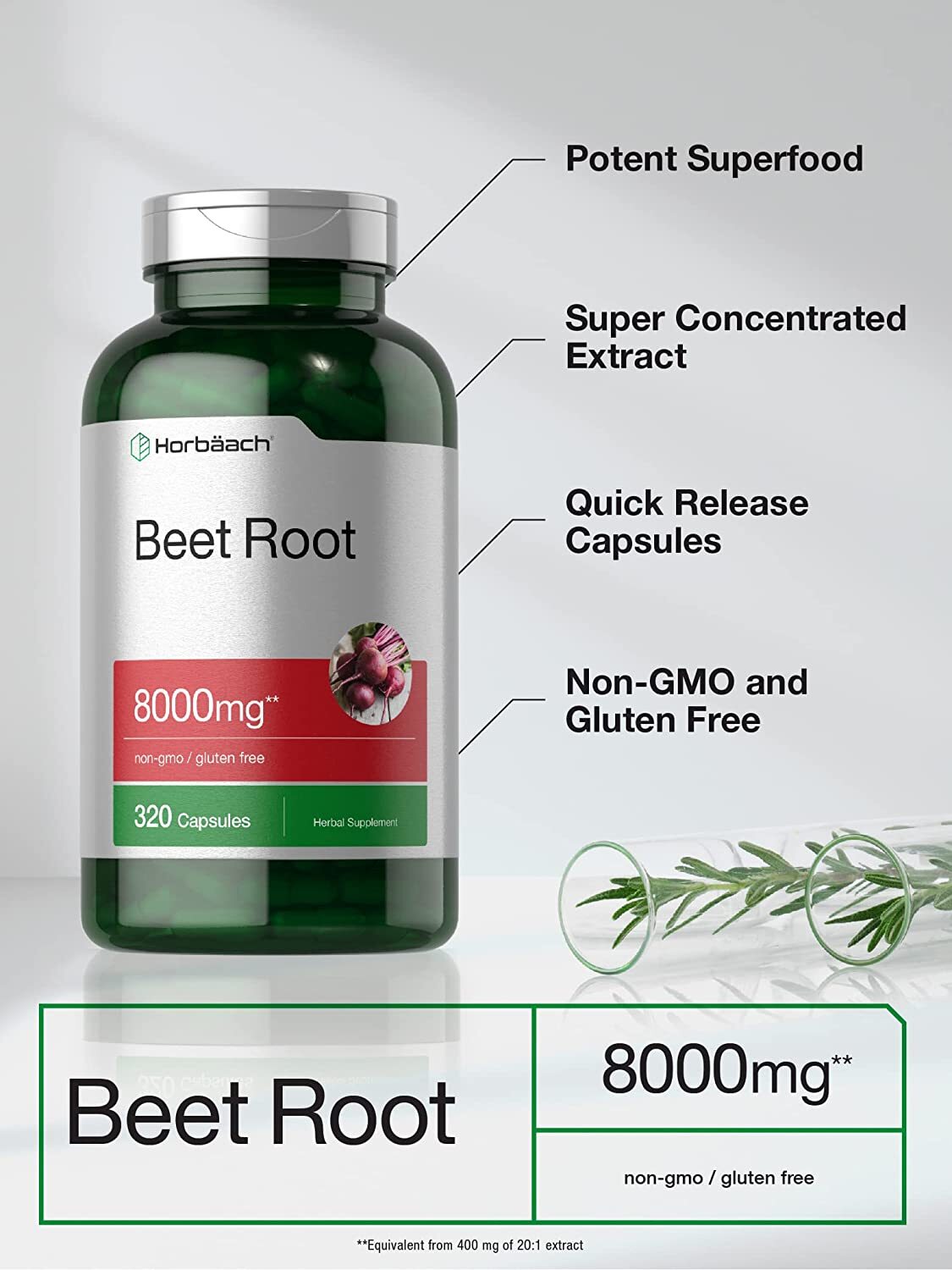 Beet Root Powder Capsules | 8000mg | 320 Count | Non-GMO | by Horbaach