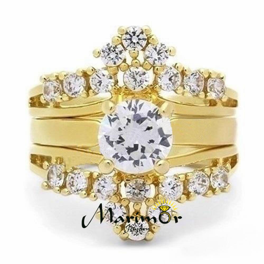 1.88 Ct Cz 14K Gold Plated Stainless Steel 3 Piece Wedding Ring Set Sizes 5-10