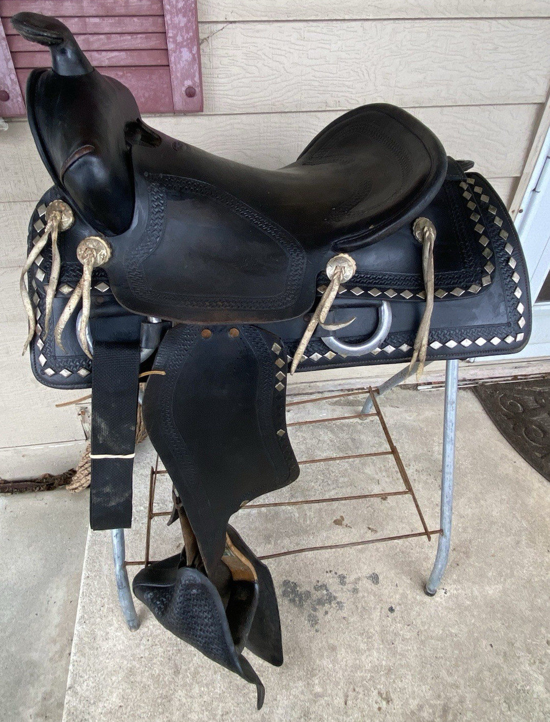 Vintage/Antique 15.5" Simco Western  saddle w/silver diamonds, tapaderos