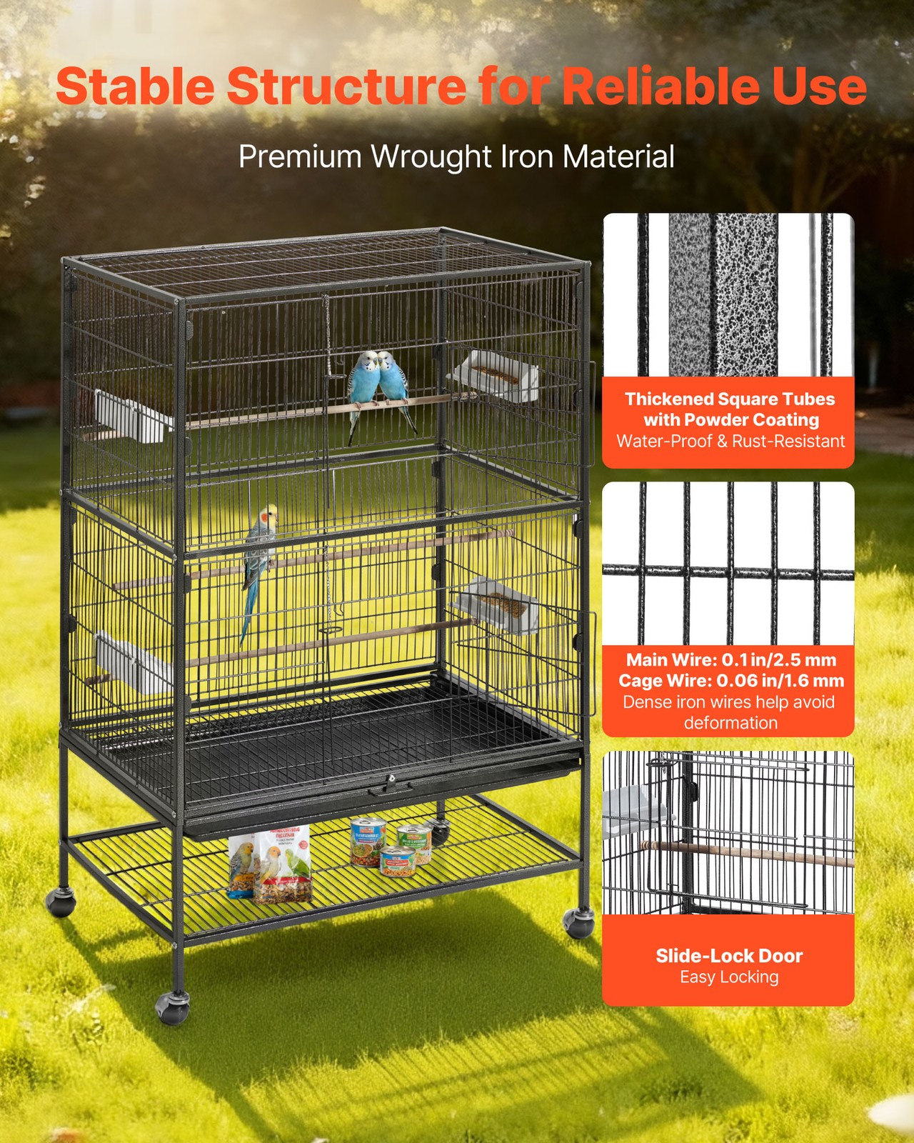 VEVOR Bird Cage Bird Flight Cage 31.5 x 20.5 x 52 inch Wrought Iron with Perches