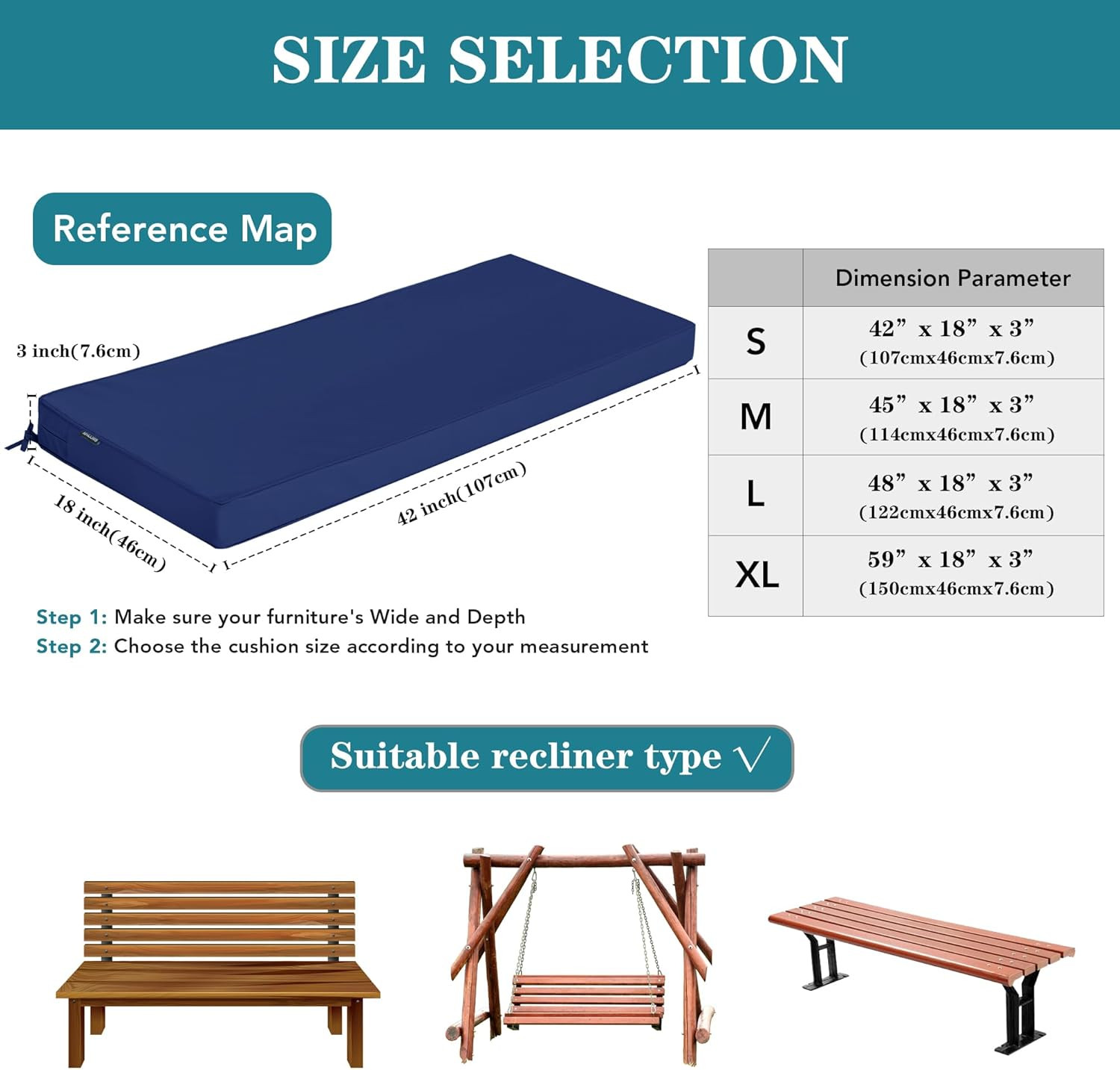 Outdoor Bench Cushions 48 X 18 Inch Thick Waterproof Porch Swing Cushions with T