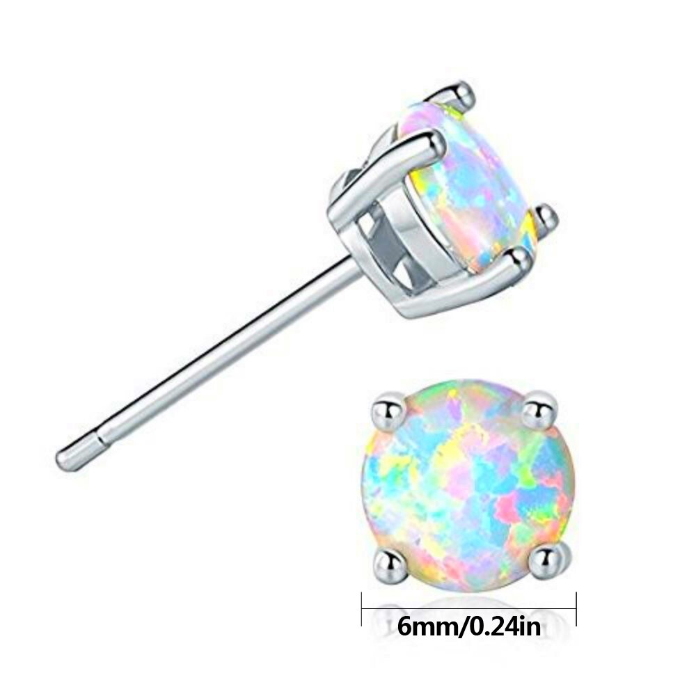 Cute Mini White Fire Opal Earrings Silver Filled For Women