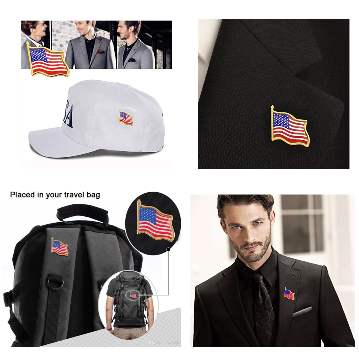 American Flag Label Pins Lot of 50 USA Hat Tie Tack Badge