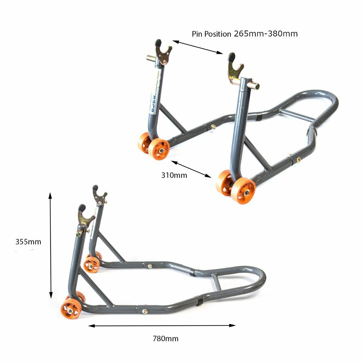 MPW Race Dept for Motorcycle Rear Paddock Stand with V-Adapters in Grey/Orange