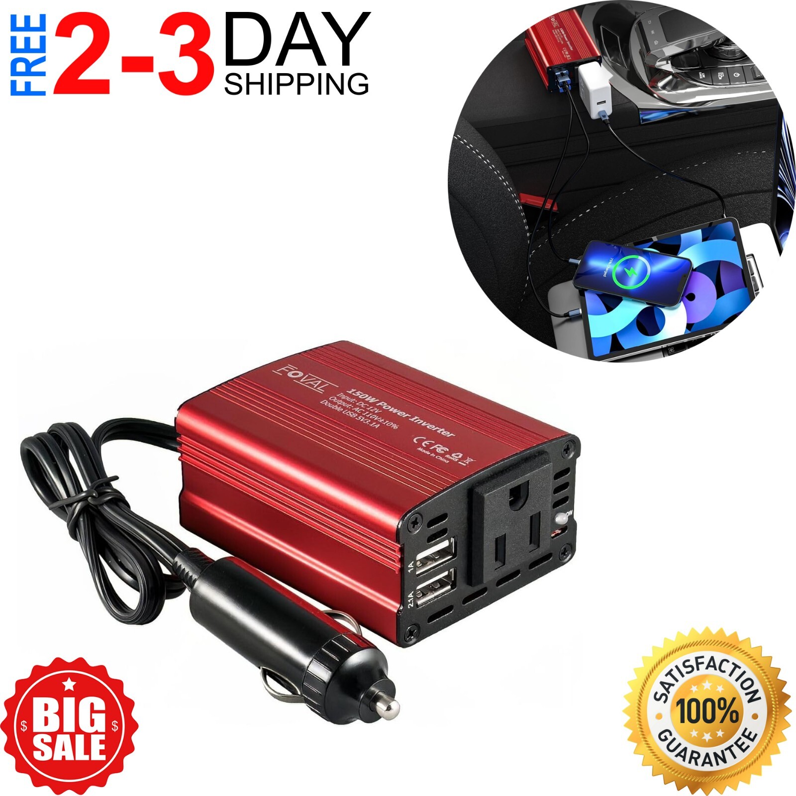 Inversor Para Carro Auto Coche 150 Watt Convertidor De Corriente 12V a 110V
