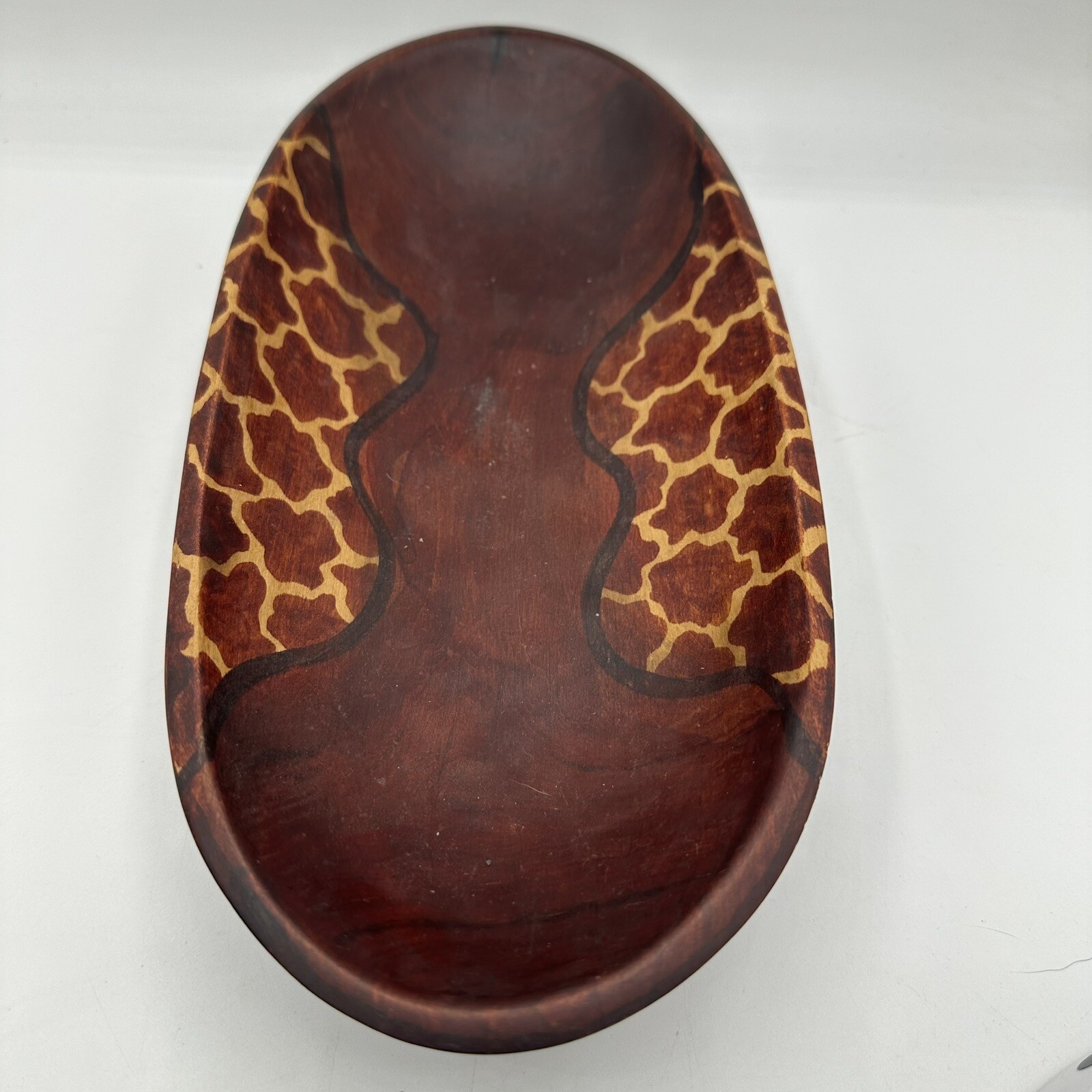 African Wooden Bowl Hand Carved From Kenya 11.5" x 5.5" Hand Painted Vintage