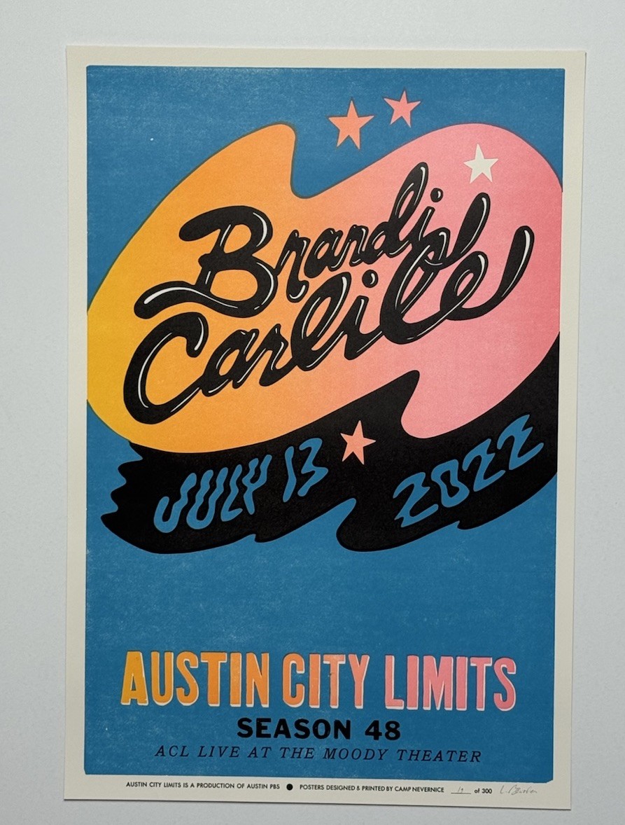 Brandi Carlile Poster Austin TX Moody 2022 Official #’d Letterpress RARE X/300