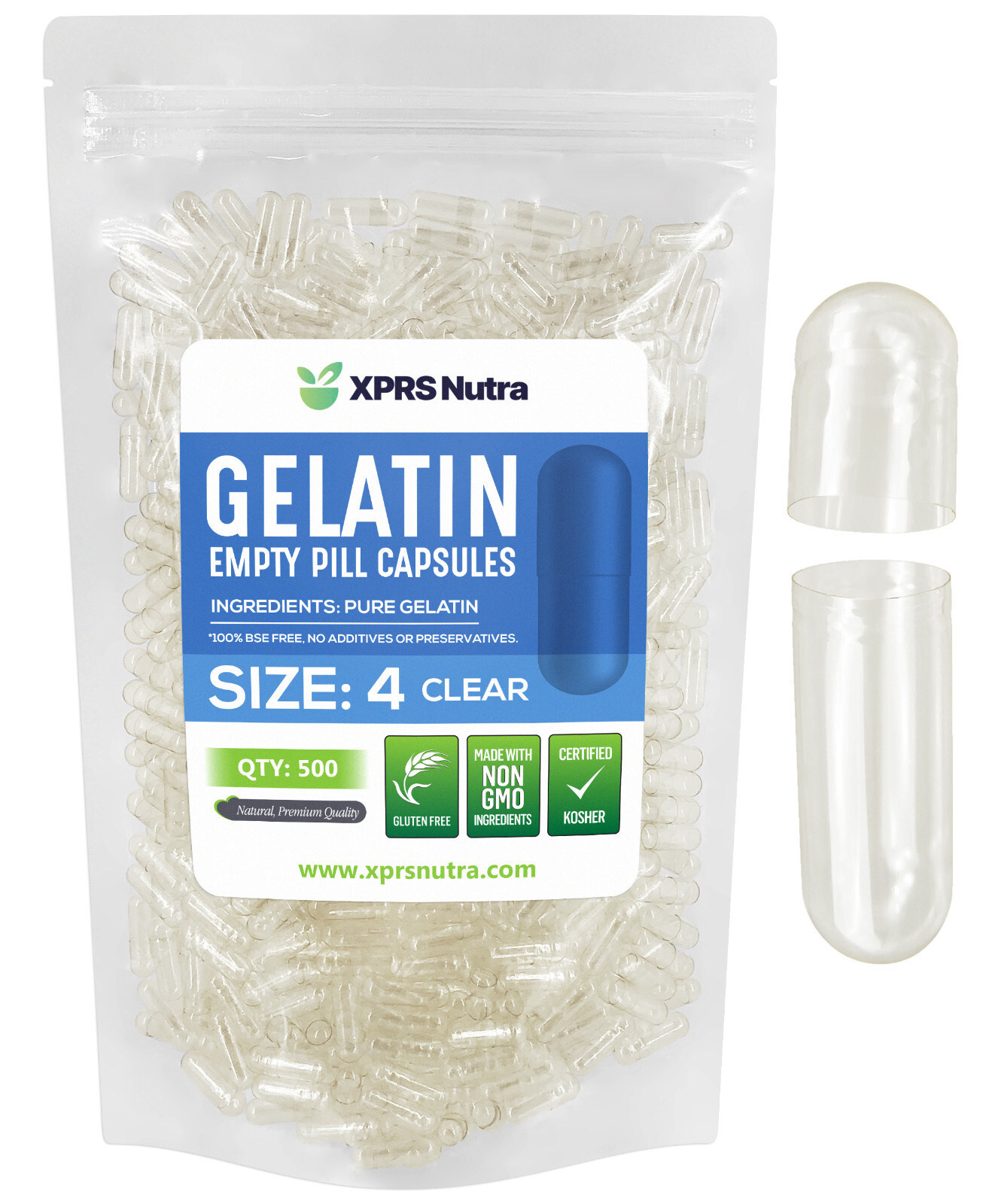 Capsules Express- Size 4 Clear Small Empty Gelatin Capsules Gelcaps Kosher Pill