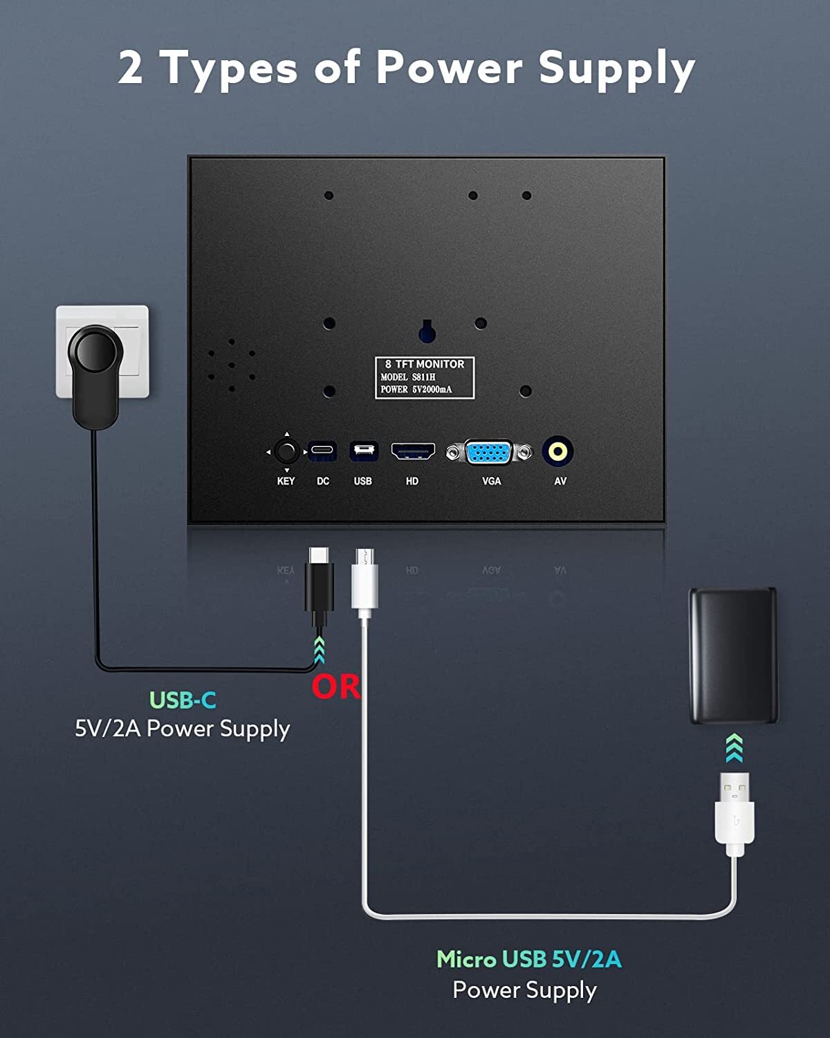 8" Small HD Monitor 1024x768 Built-in Speaker for CCTV CCD HDMI/VGA/AV for PS5