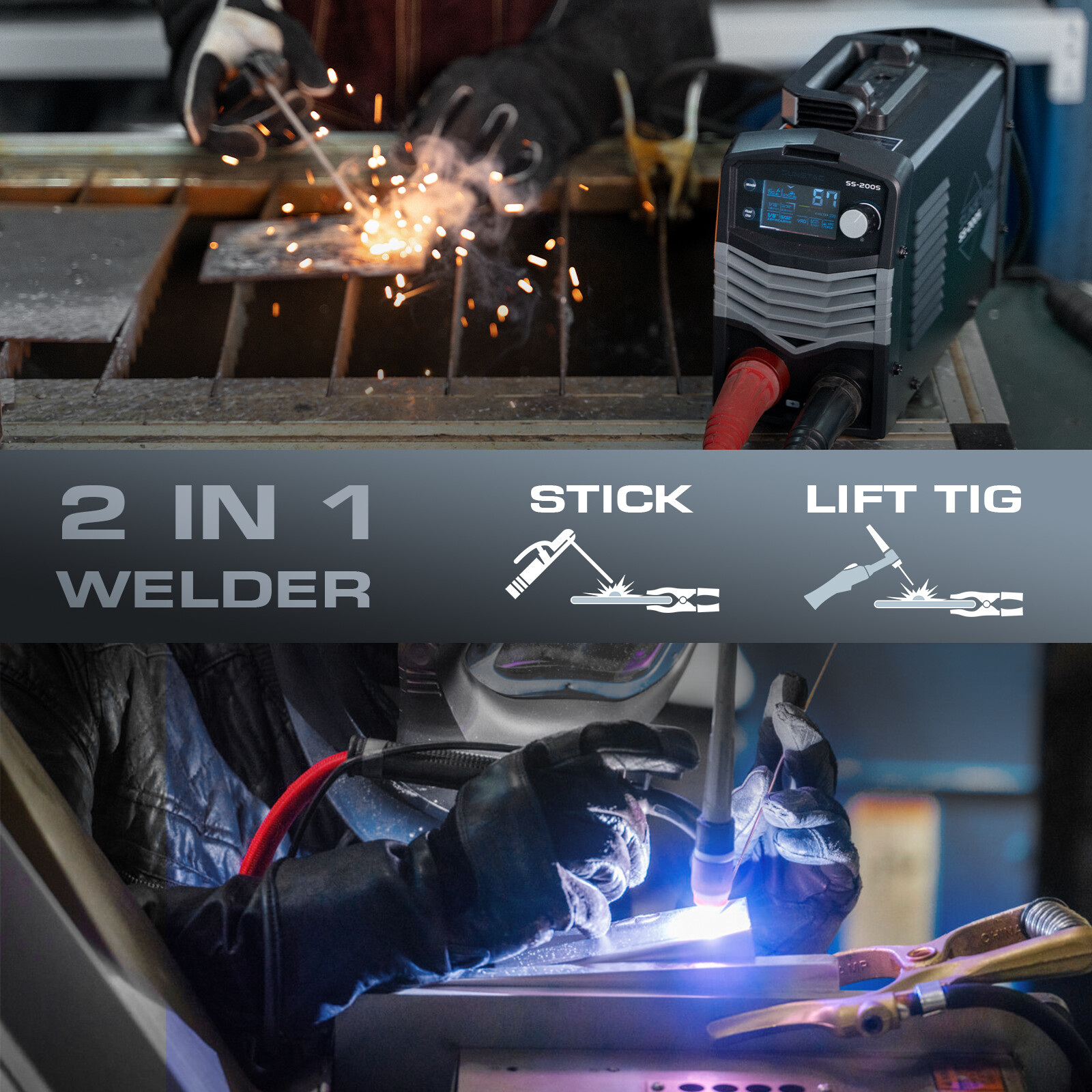 200A Stick Welder, 110V/220V MMA/ARC/Lift TIG Welding Machine with LCD Display