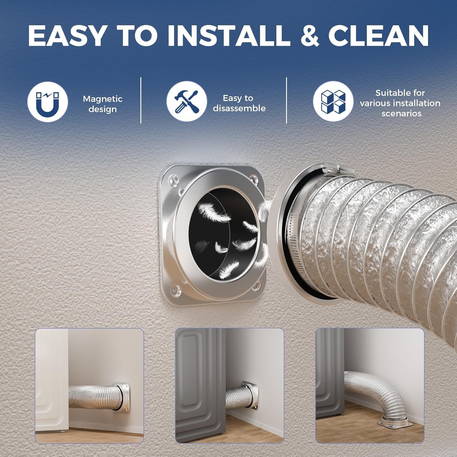 ALORAIR 4" Magnetic Dryer Vent Connector Kit w/Aluminum Telescoping Foil Duct