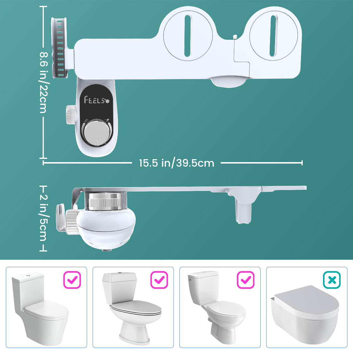 Bidet Fresh Water Spray Kit Non Electric Toilet Seat Attachment with Dual Nozzle