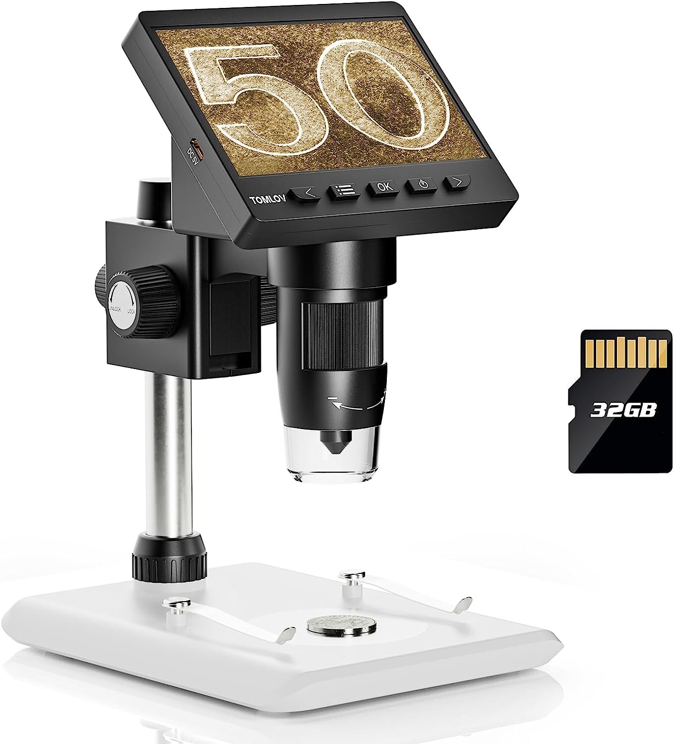 TOMLOV Digital Microscope Coin magnifier Camera 4.3" HD 720P 1000X Magnification