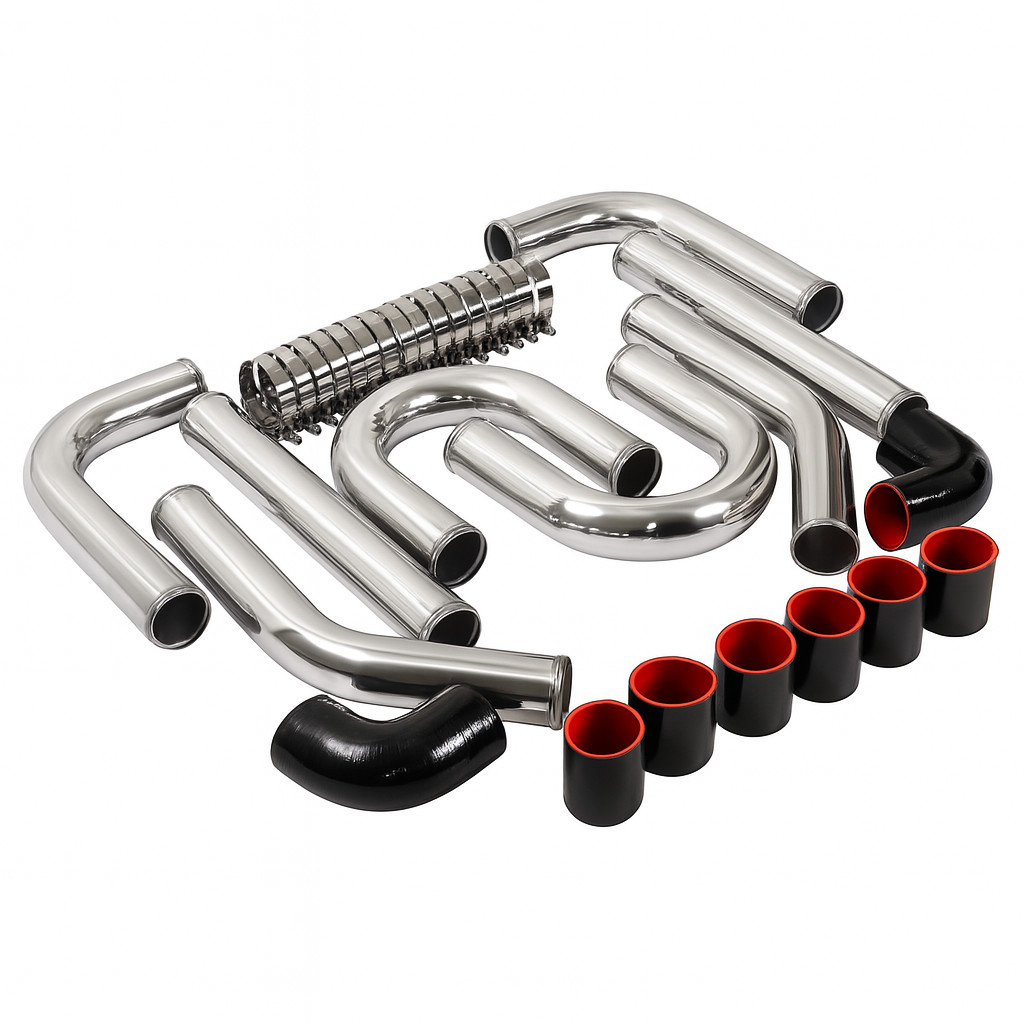 8Pc 2.5 inch  Universal Aluminum Turbo Intercooler Pipe Kit +Silicone Hose+Clamp