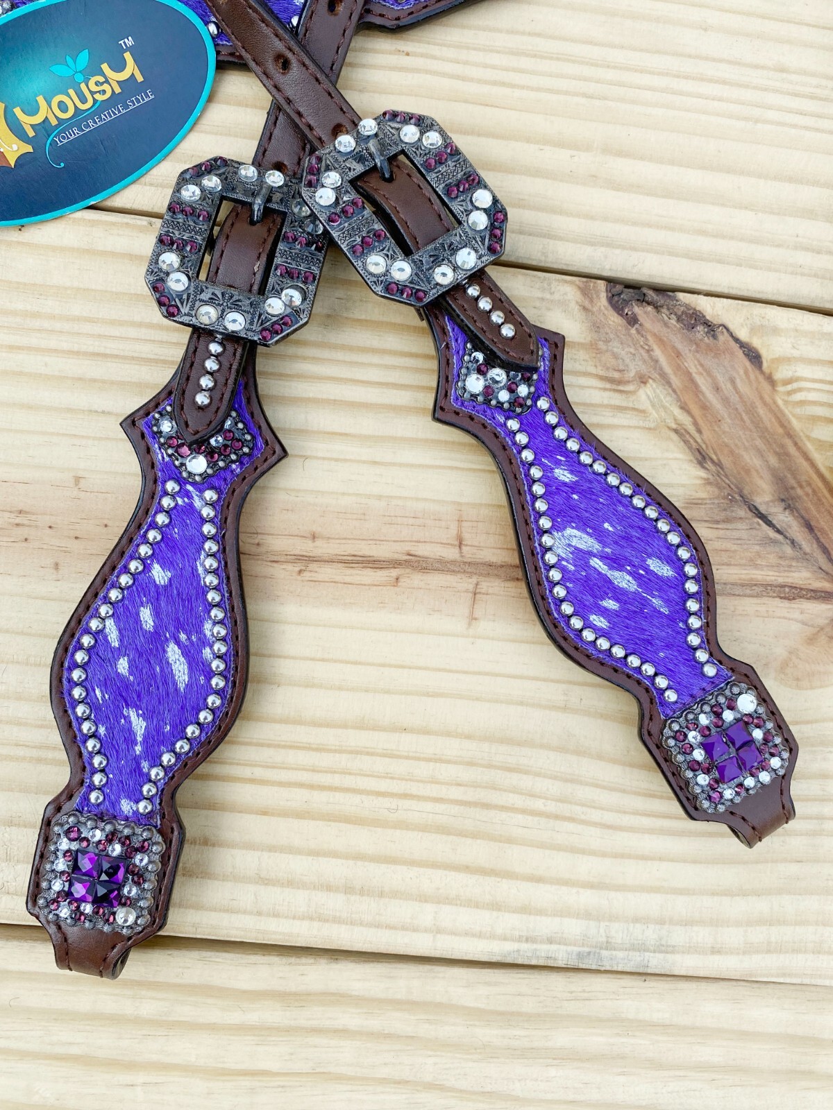 MOUSM Western Leather Headstall and Breast Collar Tack Set for Horses - Purple