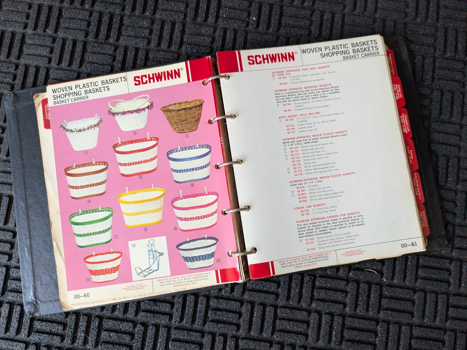 SCHWINN 1973 Bicycle Dealer Parts & Accessories Manual in Original Binder