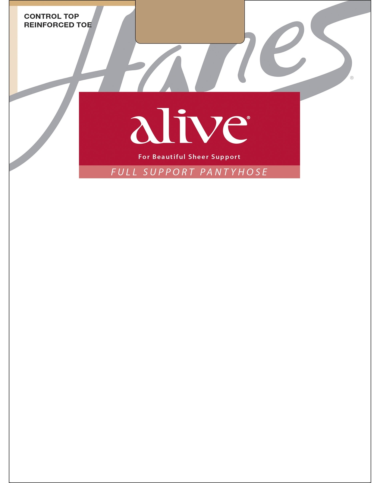 Hanes Alive Pantyhose Full Support Control Top Reinforced Toe Silky Sheer sz A-F