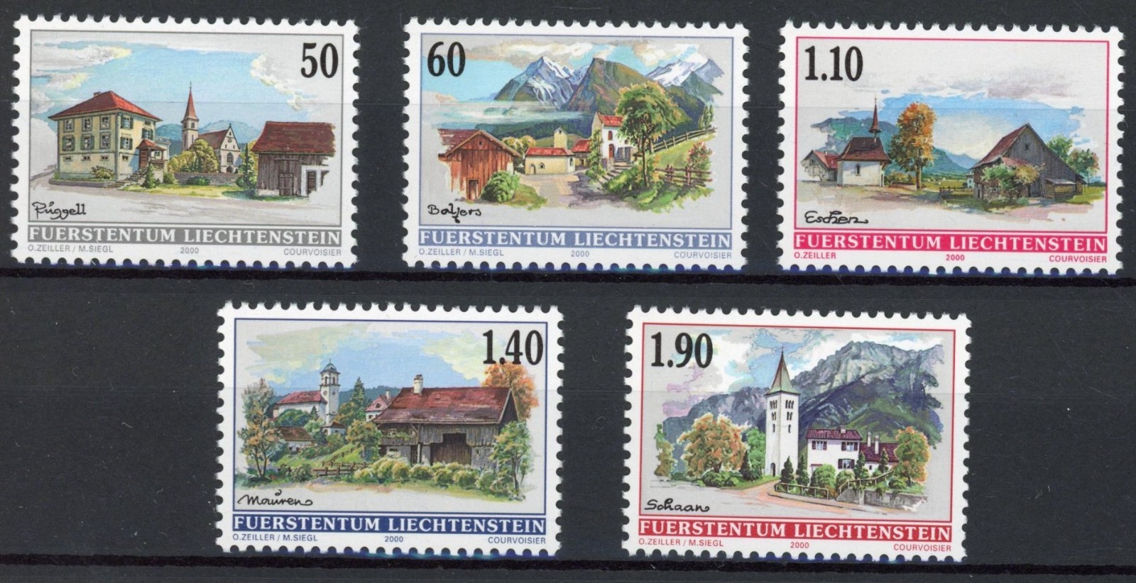 Liechtenstein 2000 : Landscapes - Good Set VF MNH Stamps - Catalog Value : 14€