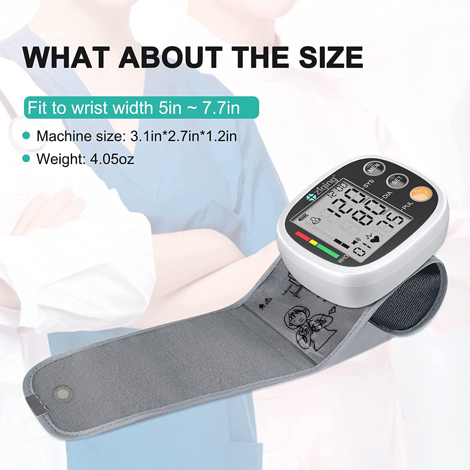 ziqing Digital Wrist Blood Pressure Monitor BP Cuff LCD Heart Rate Machine US