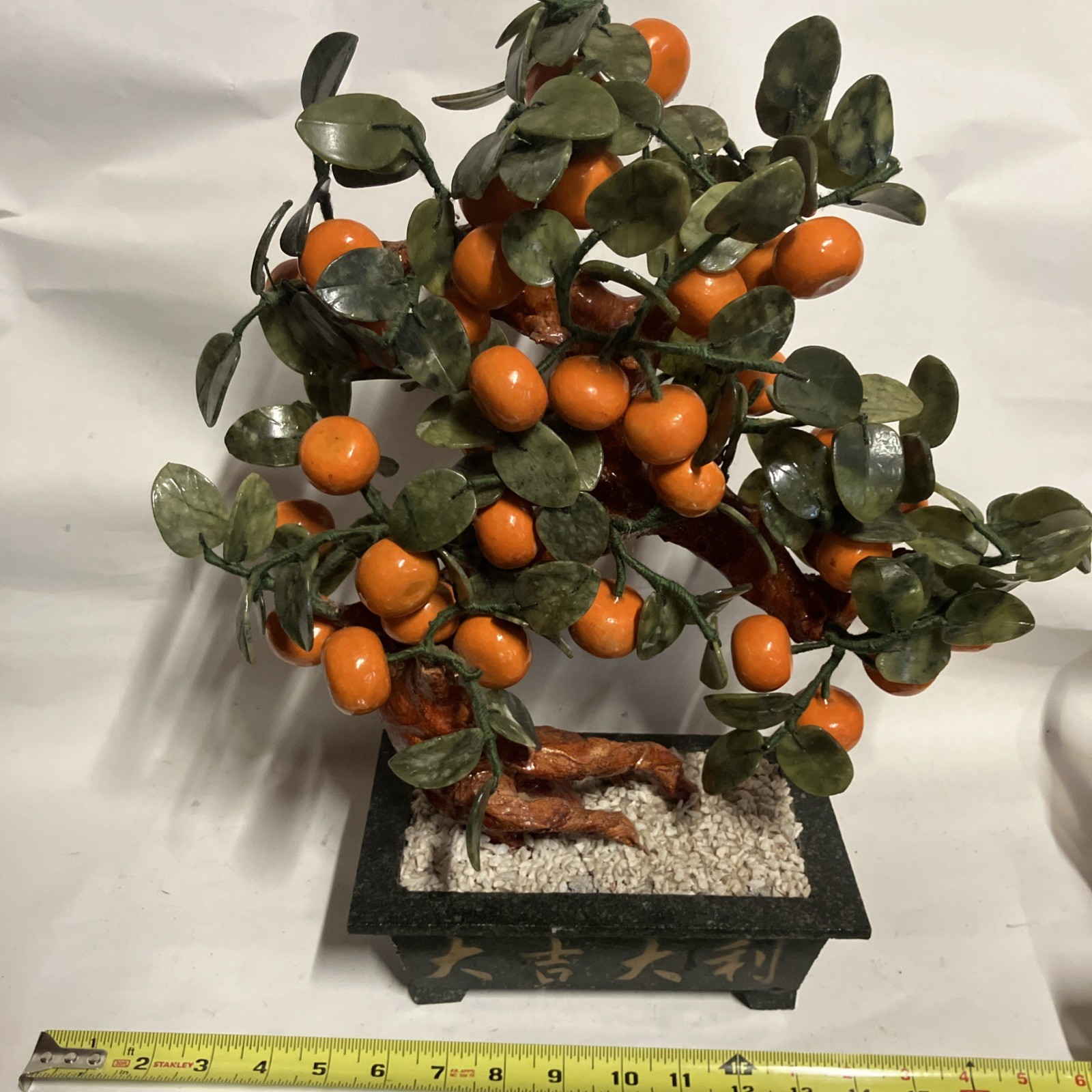 Large Mandarin Orange Jadeite Leaves Bonsai Tree Feng Shui Marble large Stone