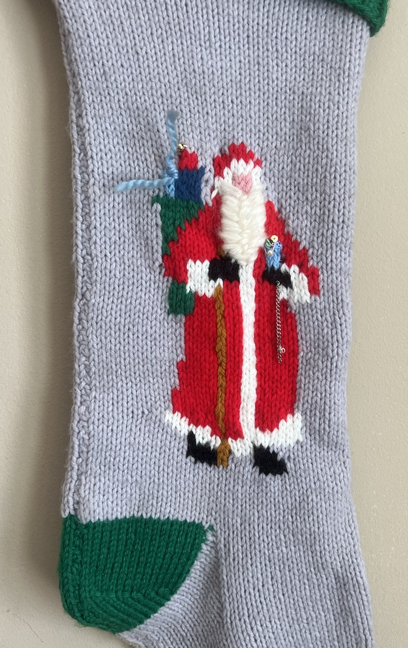Christmas Stocking Vintage Handmade Santa Long Holiday Hand Knit