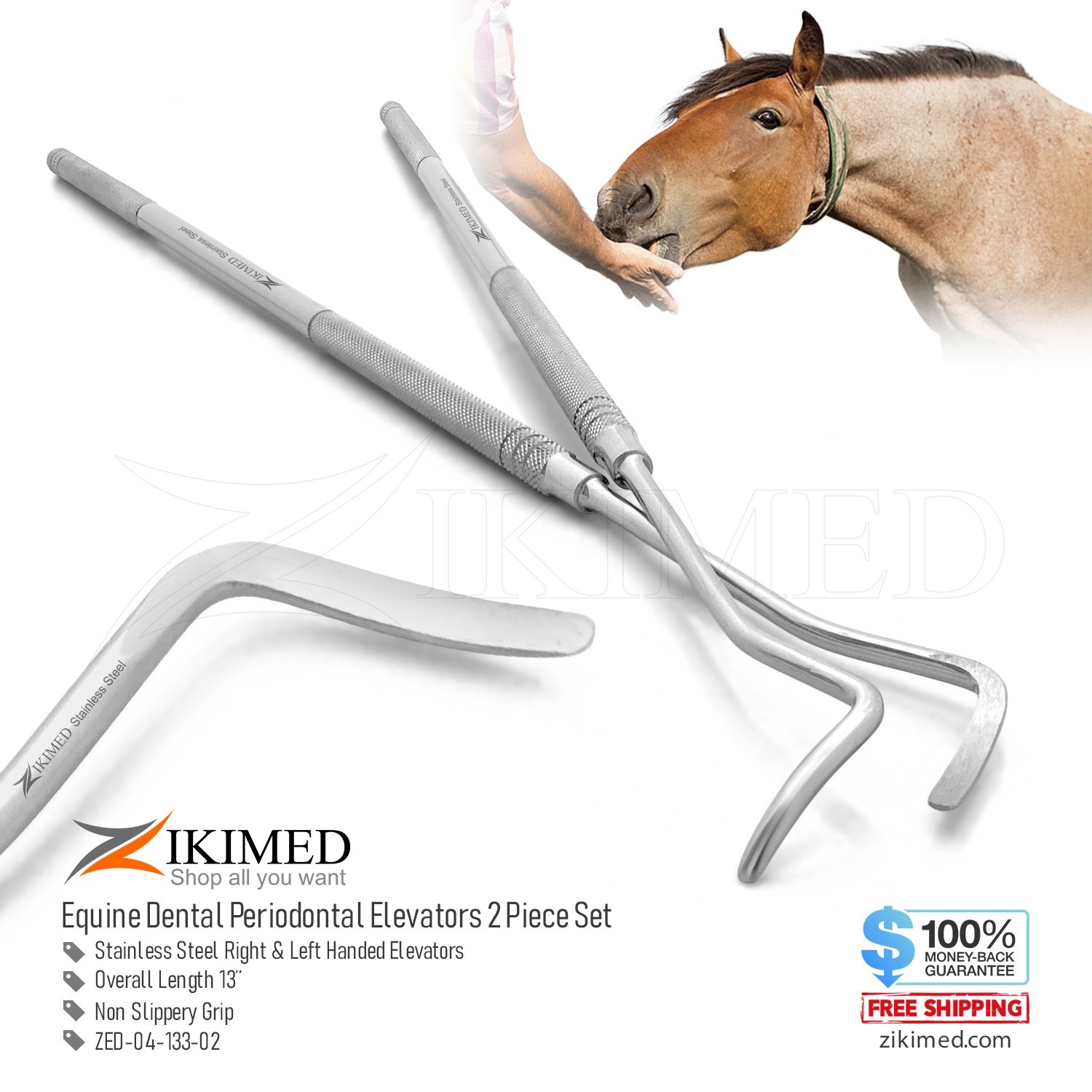 Equine Dental Gingival Elevator 2-pcs Set Stainless Steel 16.5" Long