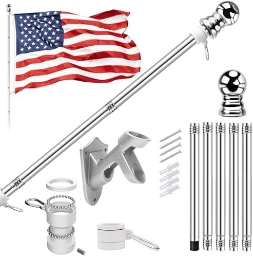 American Flag 3x5ft with 5 Ft Outdoor Pole Kit Stainless Steel Aluminum Silver