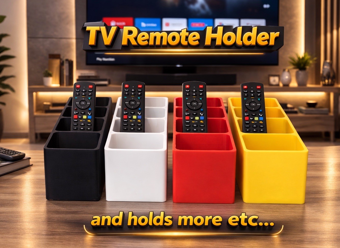 Remote Control Holder TV Remote Desktop Organizer 4 Compartments 3D PRINTED