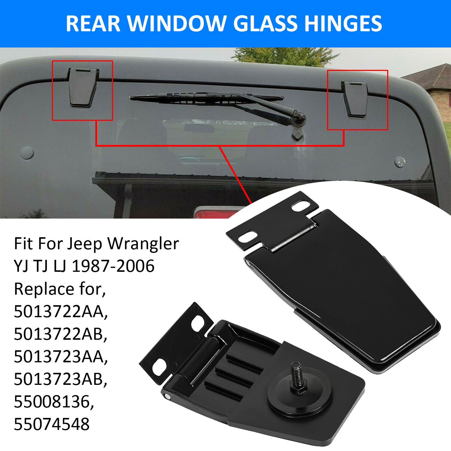 Hardtop Liftgate Glass Hinges Stainless for Jeep Wrangler YJ TJ 87-06 50516