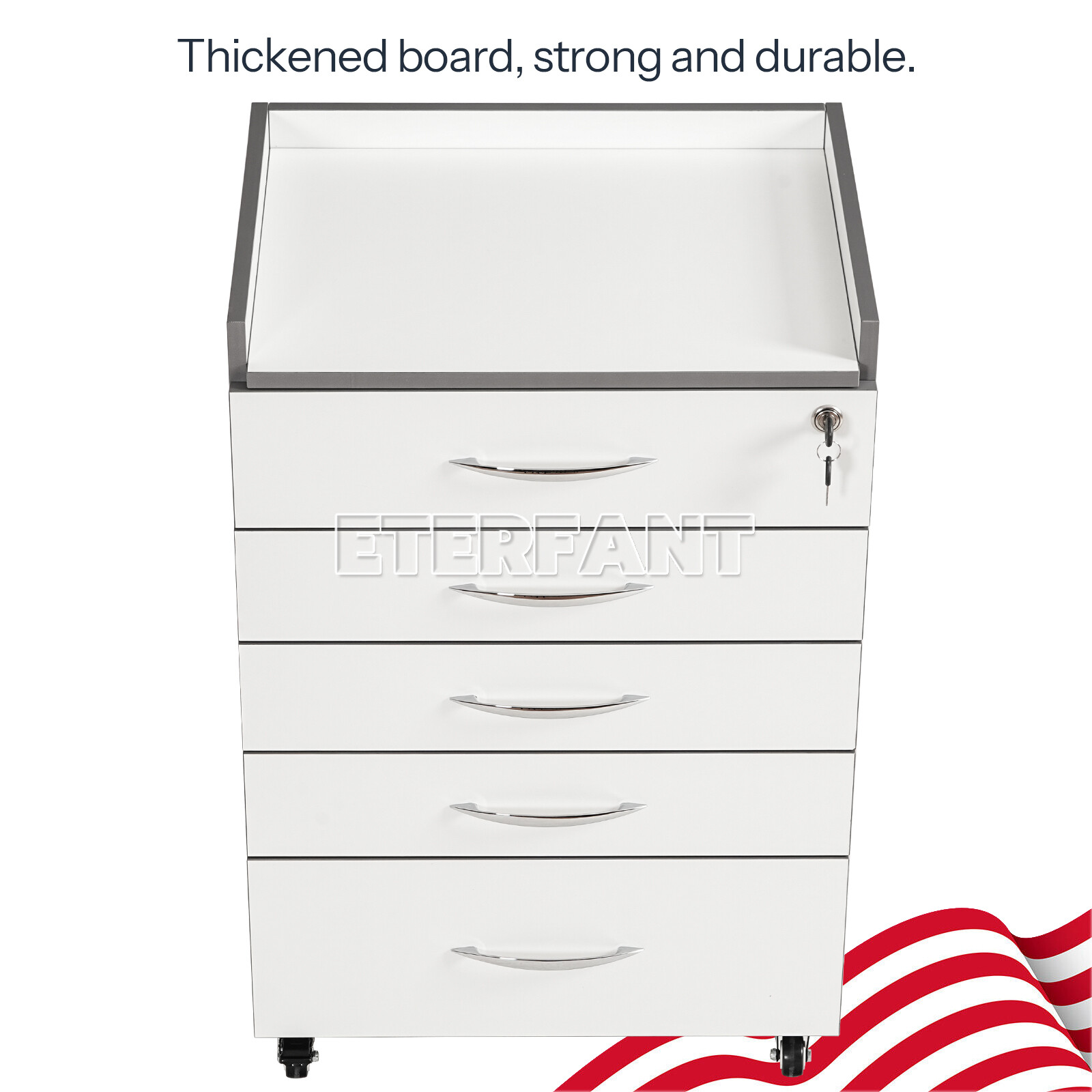 5 Drawers Dental Medical Trolley Cart Acrylic Mobile Wooden Cabinet Rolling Cart