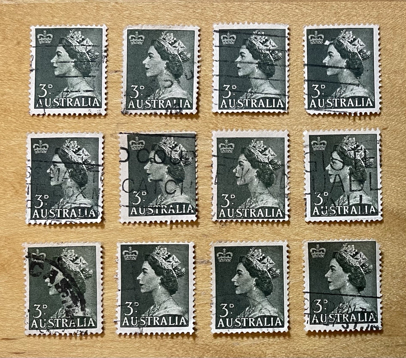 Australia Postage Stamp Lot Of 12 Queen Elizabeth II 3D 1953 Used